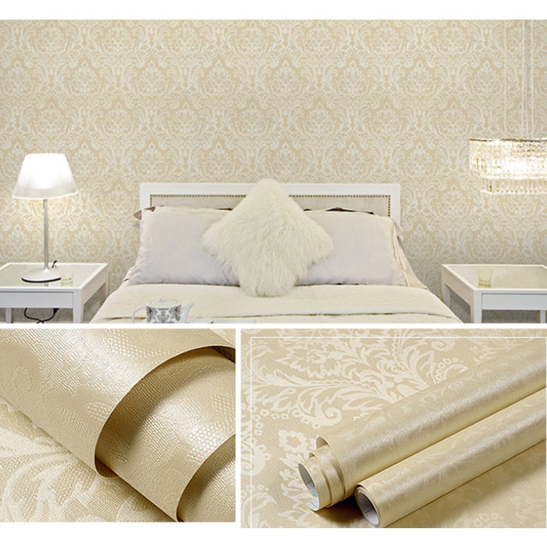 1m decal giấy dán tường khổ 60cm châu âu bông lớn trắng kem keo sẵn