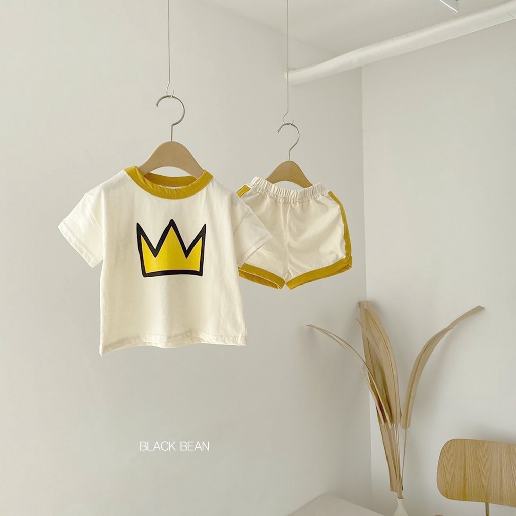 Set Áo Thun Tay Ngắn Kèm Quần Ngắn In Họa Tiết Vương Miện Dễ Thương Thời Trang Mùa Hè Cho Bé