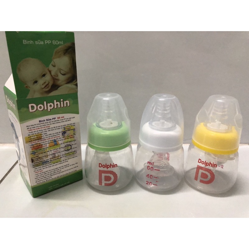 Bình sữa cổ hẹp Dolphin 60ml (Tặng 1 núm vú siêu mềm)