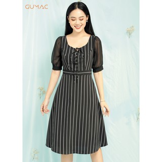 Đầm sọc phối tay voan GUMAC MS06938_DEN