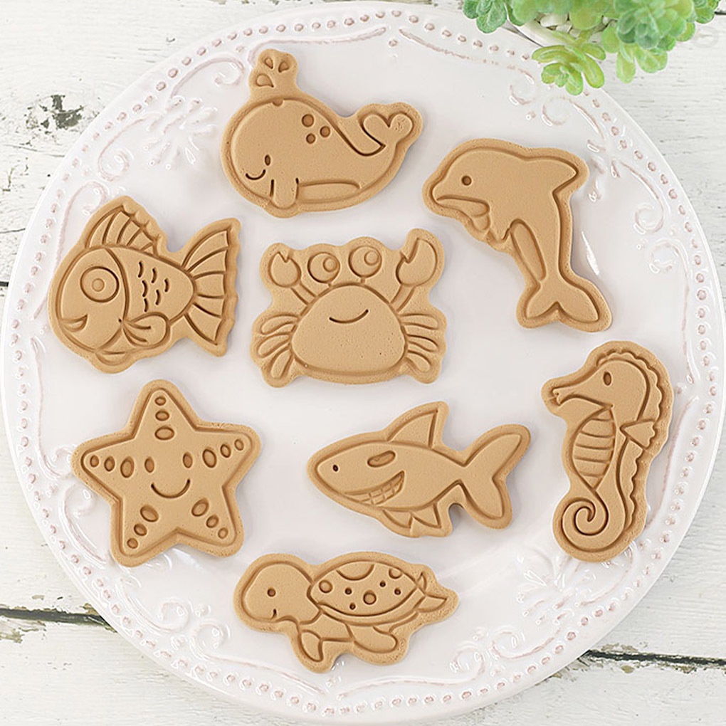 Bộ 8 khuôn nhấn tạo hình bánh quy hình động vật hoạt hình 1 ELEN