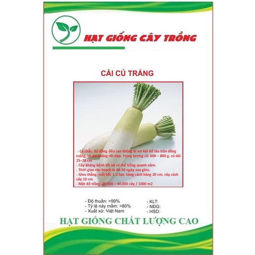 Hạt Giống Củ Cải Trắng Bạch Tuyết F1 CT168 - Gói 20gram