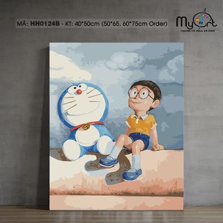 Tranh tô màu theo số HH0124B Tranh sơn dầu số hóa tự tô Anime hoạt hình Doraemon và Nobita