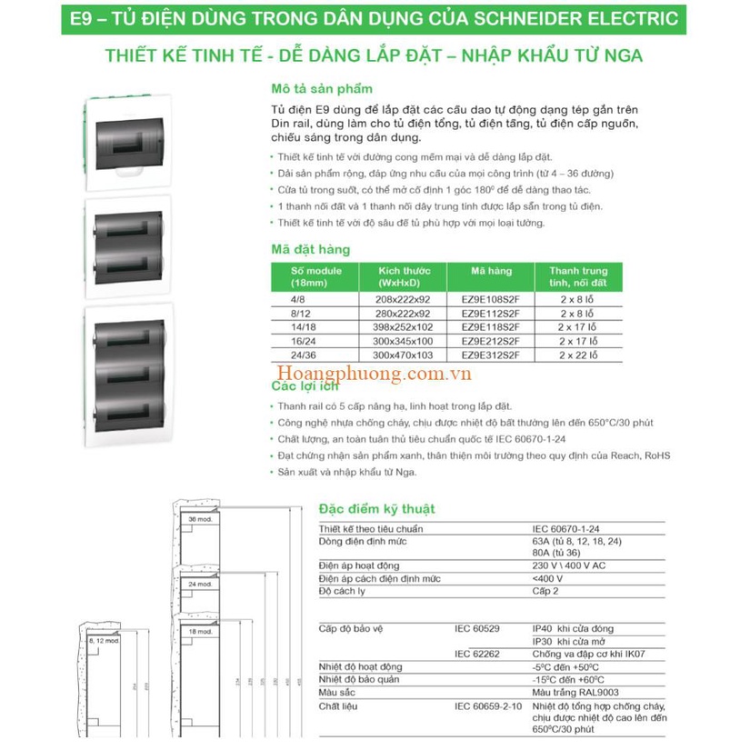 Tủ điện nhựa âm tường E9 - Schneider