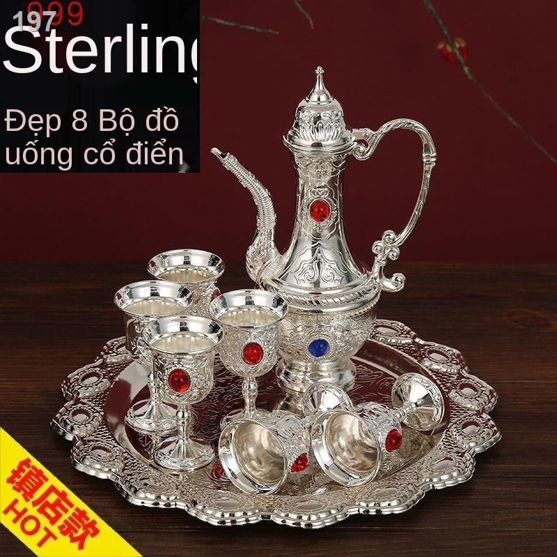 【Mới nhất 】Bộ bình rượu cao cấp bạc Sterling 999, tám đựng bằng nguyên chất, ly thủ công tinh xảo, quà tặng quê hương