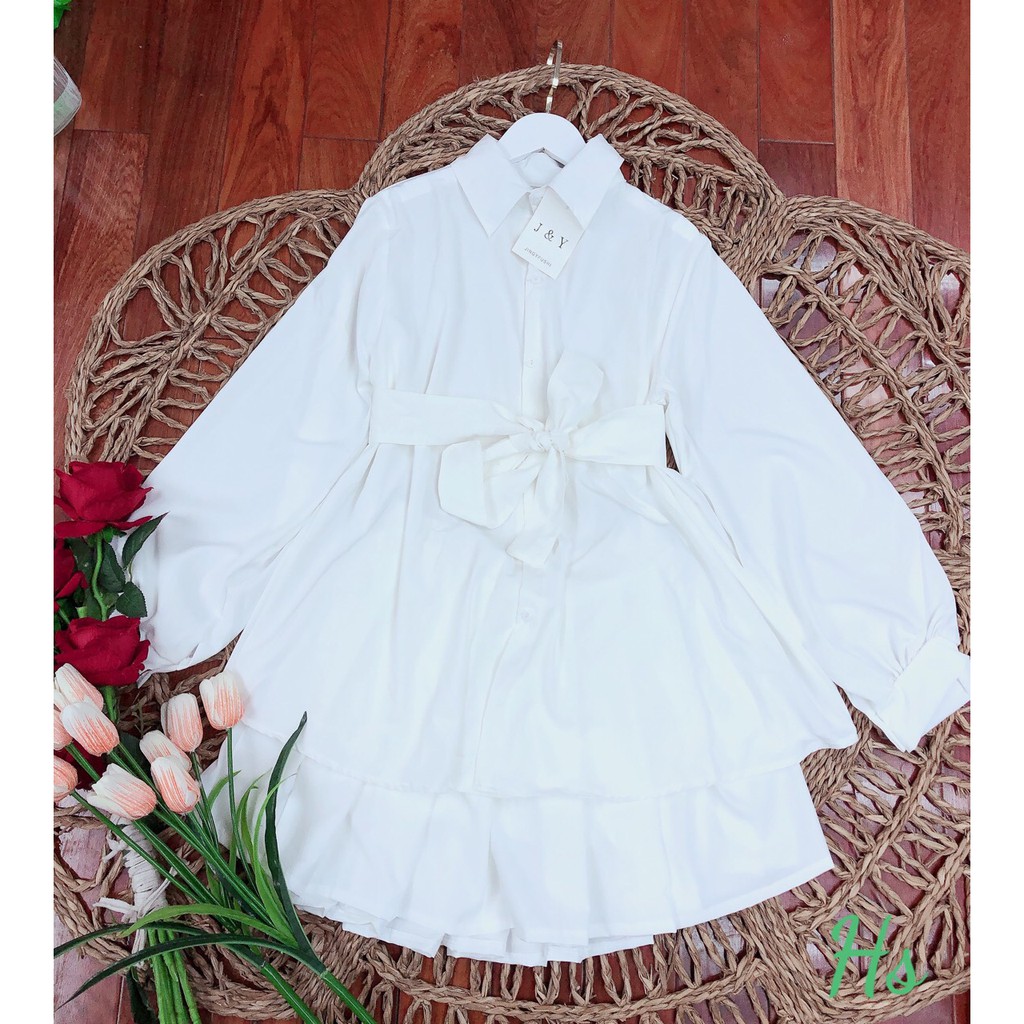Set Váy Sơ Mi Kèm Đai Buộc Chất Liệu Đũi - HT STORE | BigBuy360 - bigbuy360.vn