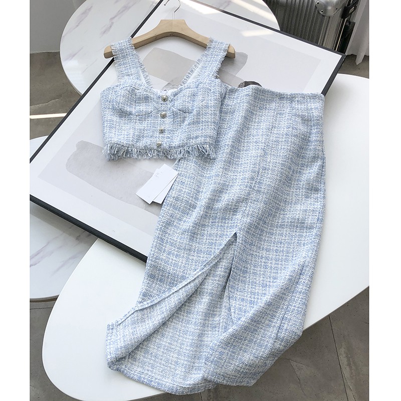 PINKYLA - Chân váy dài midi vải Tweed