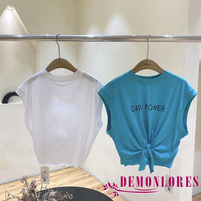 Áo Croptop Sát Nách Cổ Tròn Dáng Rộng In Chữ Thời Trang Mùa Hè Cho Nữ