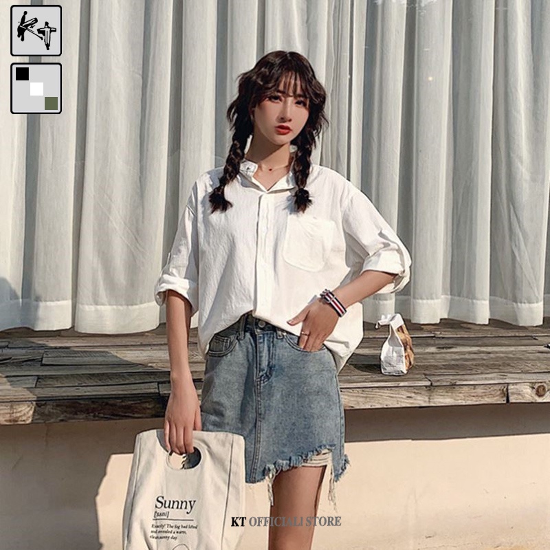 Áo sơ mi KT cotton linen cổ bẻ tay ngắn form rộng thời trang Hàn Quốc cho cặp đôi size S-3XL KT-C991