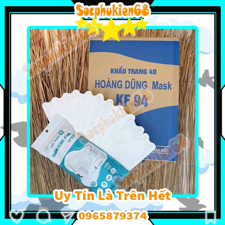 Khẩu trang kf94 thùng 300 cái Hoàng Dũng, Khẩu trang 4d kf94 kháng khuẩn 4 lớp chuẩn công nghệ Hàn Quốc