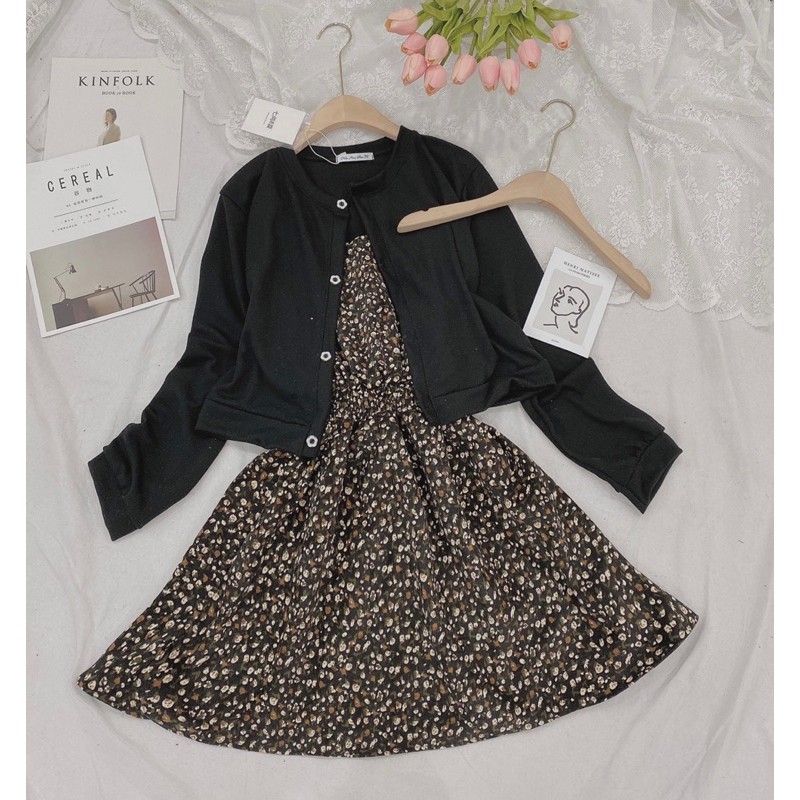 [MUA 1 ĐƯỢC 2] Set Trang Phục Nữ Hai Chi Tiết Áo Cadigan Mỏng Phối Váy Hoa Nhí Ngắn_Điệu Đà | BigBuy360 - bigbuy360.vn