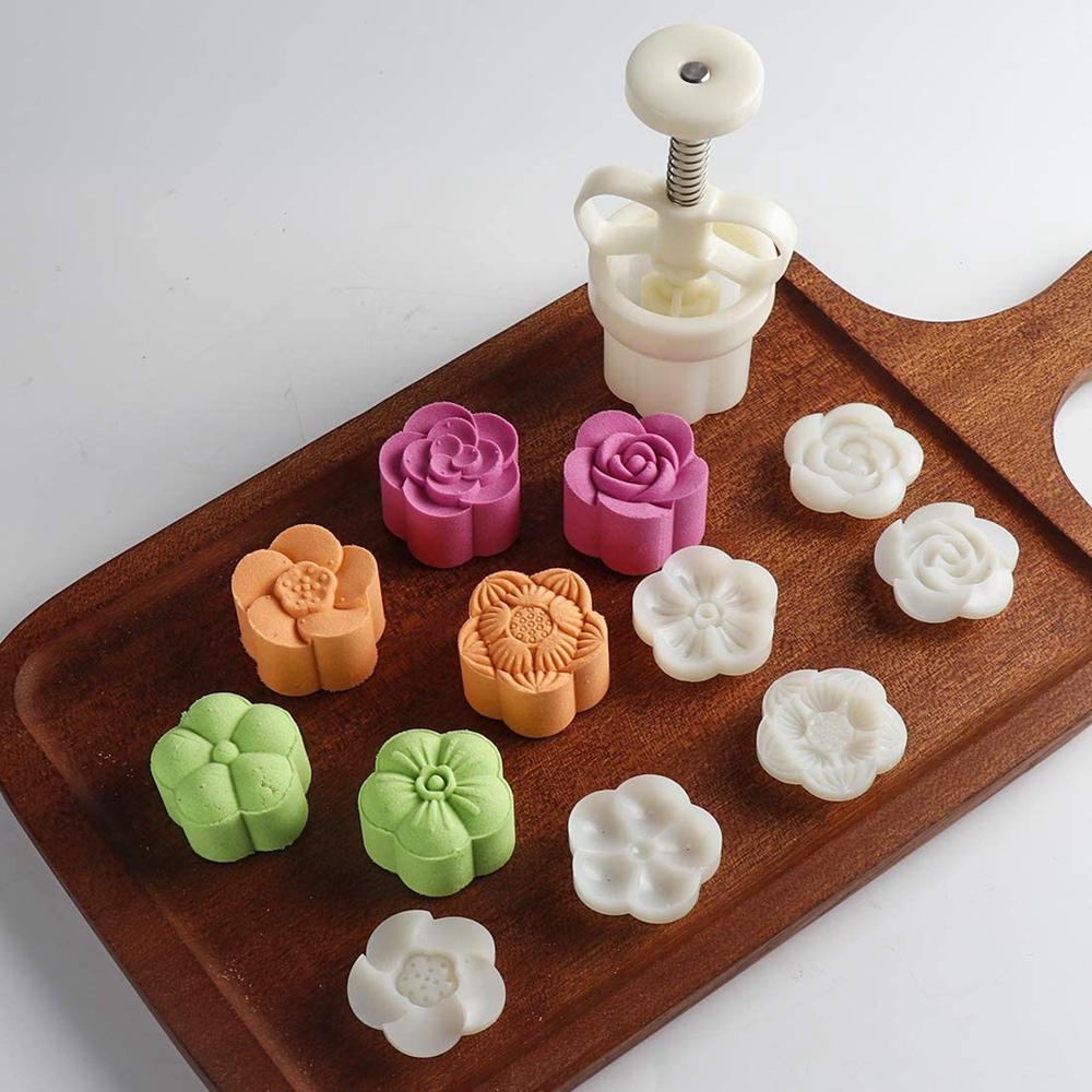 Khuôn Nhấn Tay Làm Bánh Trung Thu 6 Ngăn Hình Hoa Tùy Chỉnh Tiện Dụng