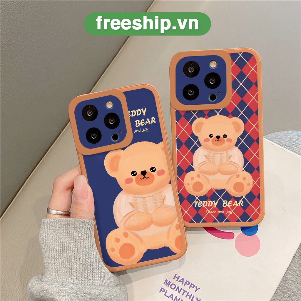 Ốp lưng iphone Brown Teddy bóng cạnh vuông 6/6plus/6s/6splus/7/7plus/8/8plus/x/xr/xs/11/12/13/pro/max/plus/promax