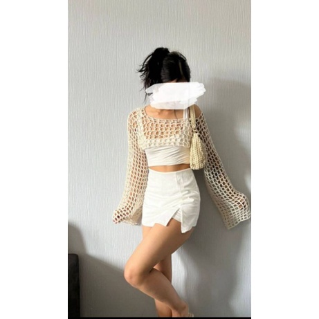Áo khoác lưới croptop len_ handmade