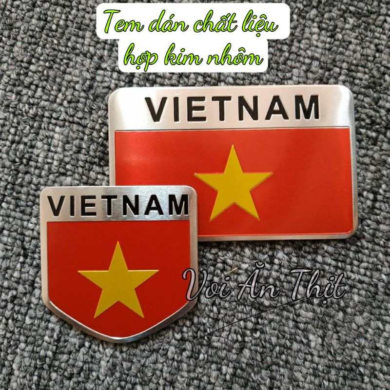Tem nhôm dán xe hình lá cờ Việt Nam chất liệu hợp kim nhôm cao cấp, logo dán xe oto, xe máy, dán trang trí derco phòng.