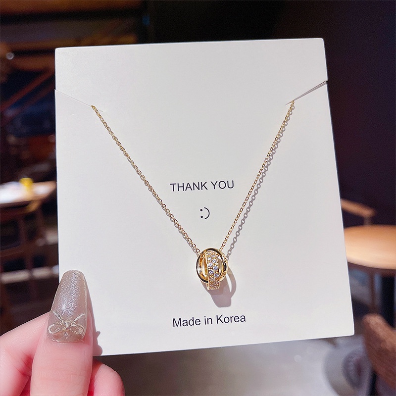 XiaoboACC Dây chuyền thép titan mặt tròn đính đá zircon 18K chống dị ứng dài - 38CM+6.5CM