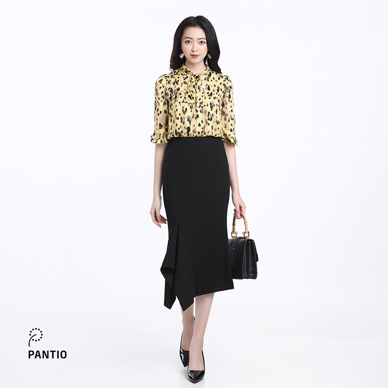 Áo sơ mi chất liệu lụa mỏng  thiết kế nơ ở cổ áo dáng suông FAS12534- PANTIO