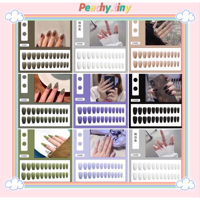 Set 24 móng giả trơn bóng [kèm keo + dũa + miếng lau móng]