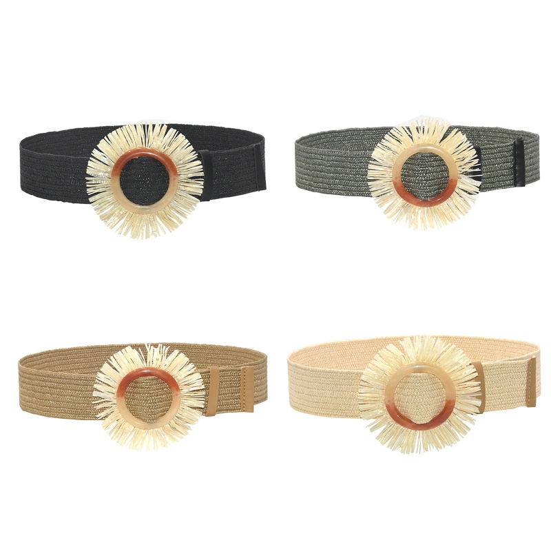 Thắt Lưng Đan Rơm Bản Rộng Khóa Hình Hoa Phong Cách Bohemian Cổ Điển Tùy Chỉnh Thời Trang Cho Nữ