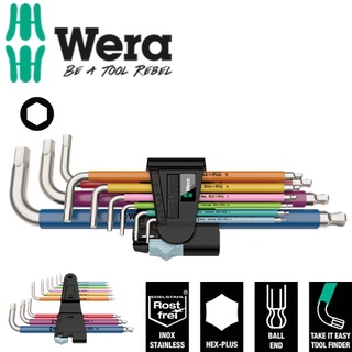 Bộ khóa lục giác bi dài thép không gỉ nhiều màu sắc Wera 05022669001 3950/9 Hex-Plus Multicolour Stainless 1 gồm 9 cái