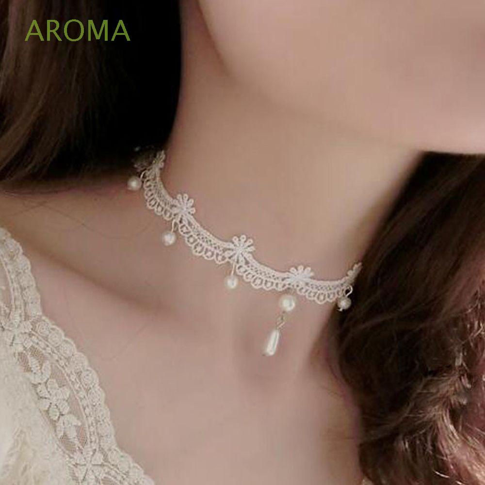 Vòng Cổ Choker Ren Hoa Màu Trắng Phong Cách Gothic Cổ Điển Thời Trang