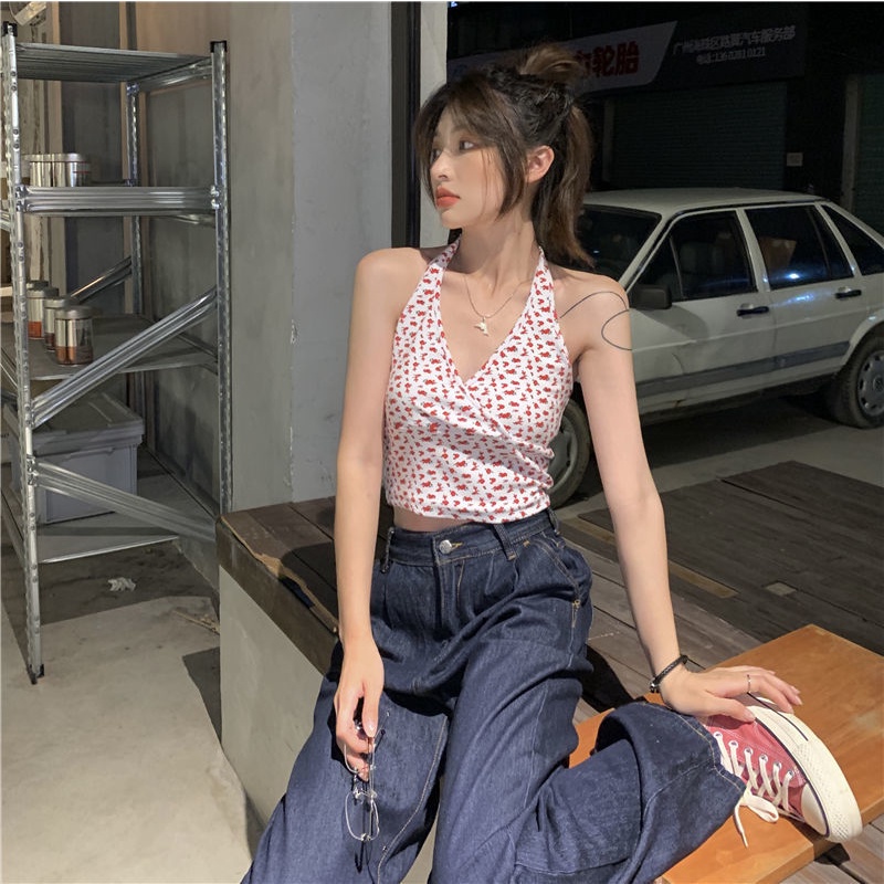 Áo Hoa Hai Dây Cổ V Chéo Thời Trang Mùa Hè Dành Cho Nữ