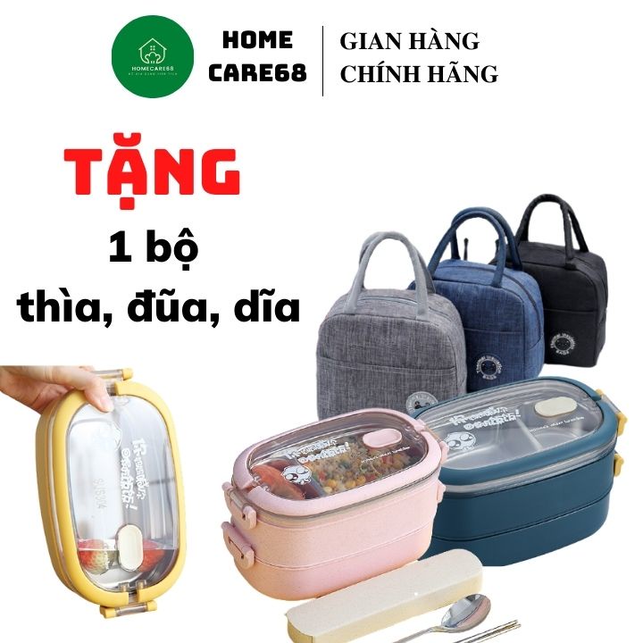 Hộp cơm văn phòng 2 tầng ⚡TẶNG BỘ THÌA DĨA ĐŨA⚡ 𝗜𝗡𝗢𝗫 𝟯𝟬𝟰 cao cấp an toàn, giữ nhiệt, bảo quản thức ăn siêu tốt