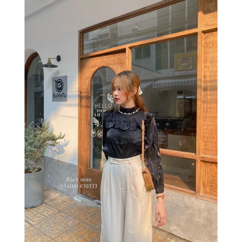 [RÁCH STORE] Áo Kiểu Viền Bèo 2302-Quần Culottes Chiết Li r017