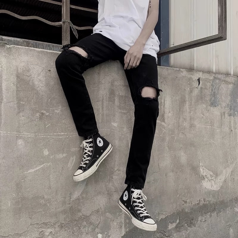 QUẦN JEANS ĐEN SKINNY RÁCH