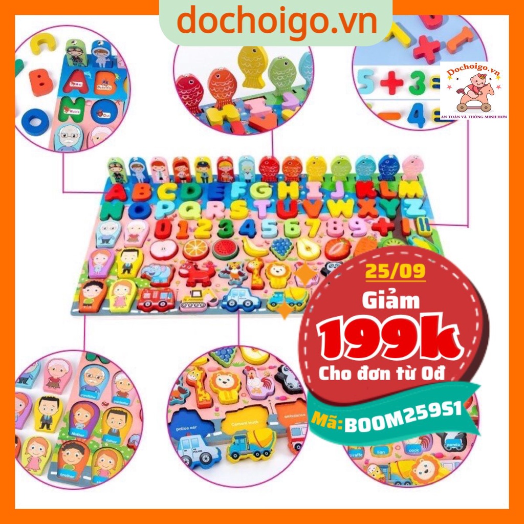 Bộ bảng số thông minh học số chữ cái động vật hoa quả phương tiện giao thông kèm trò chơi giải trí câu cá dochoigo.vn