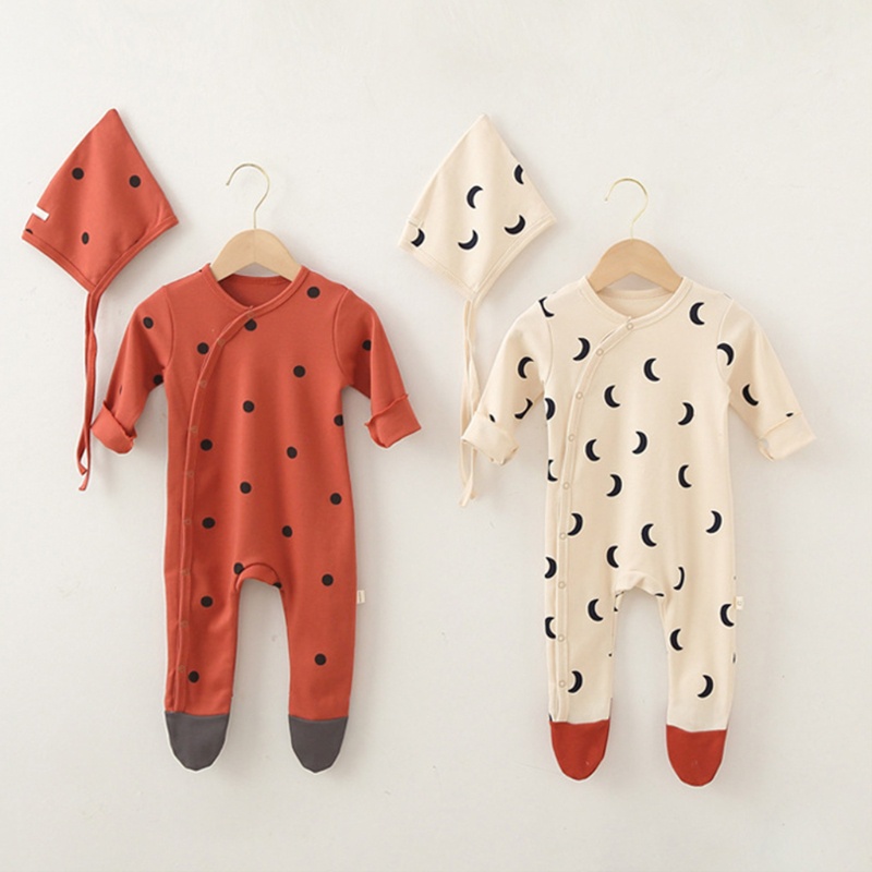 Bộ Áo Liền Quần Tay Dài In Họa Tiết Dễ Thương Thời Trang Xuân Thu Cho Bé Sơ Sinh