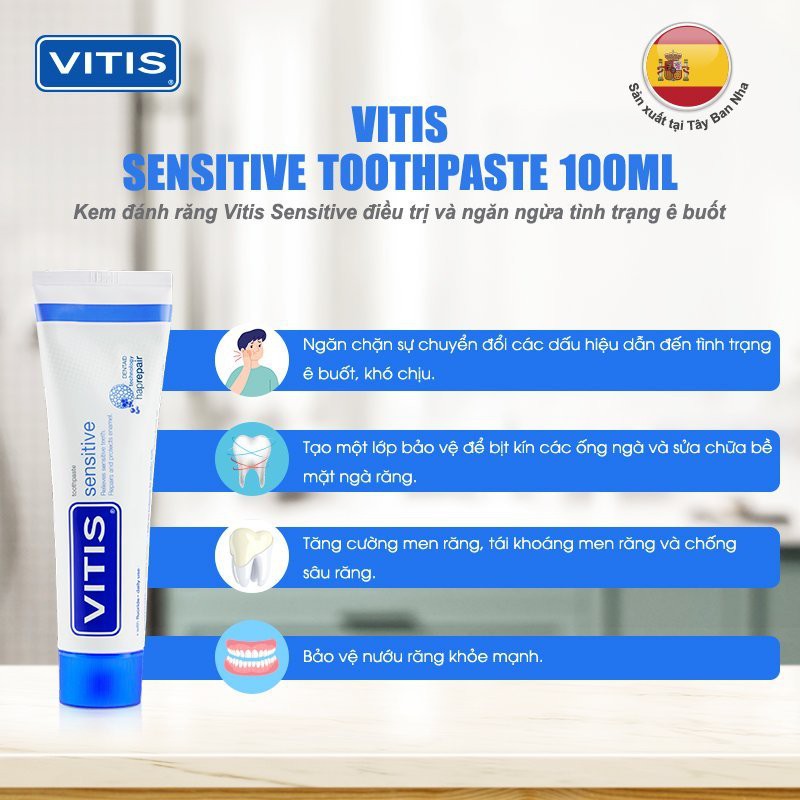 Kem đánh răng tái tạo men răng và ngăn ngừa ê buốt Vitis Sensitive 100ml