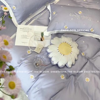 (Siêu HOT) Set Chăn Ga Gối Lụa Cao Cấp 5 món - Tím pastel cúc trắng