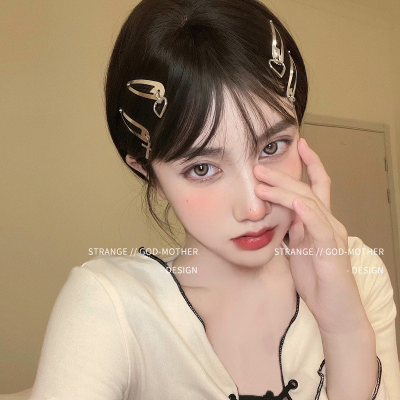 Kẹp tóc kim loại hình thánh giá phong cách punk Hàn Quốc cho nữ