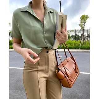 Áo sơ mi tay ngắn lụa tuyết THEKAT.SHOP kiểu dáng thanh lịch