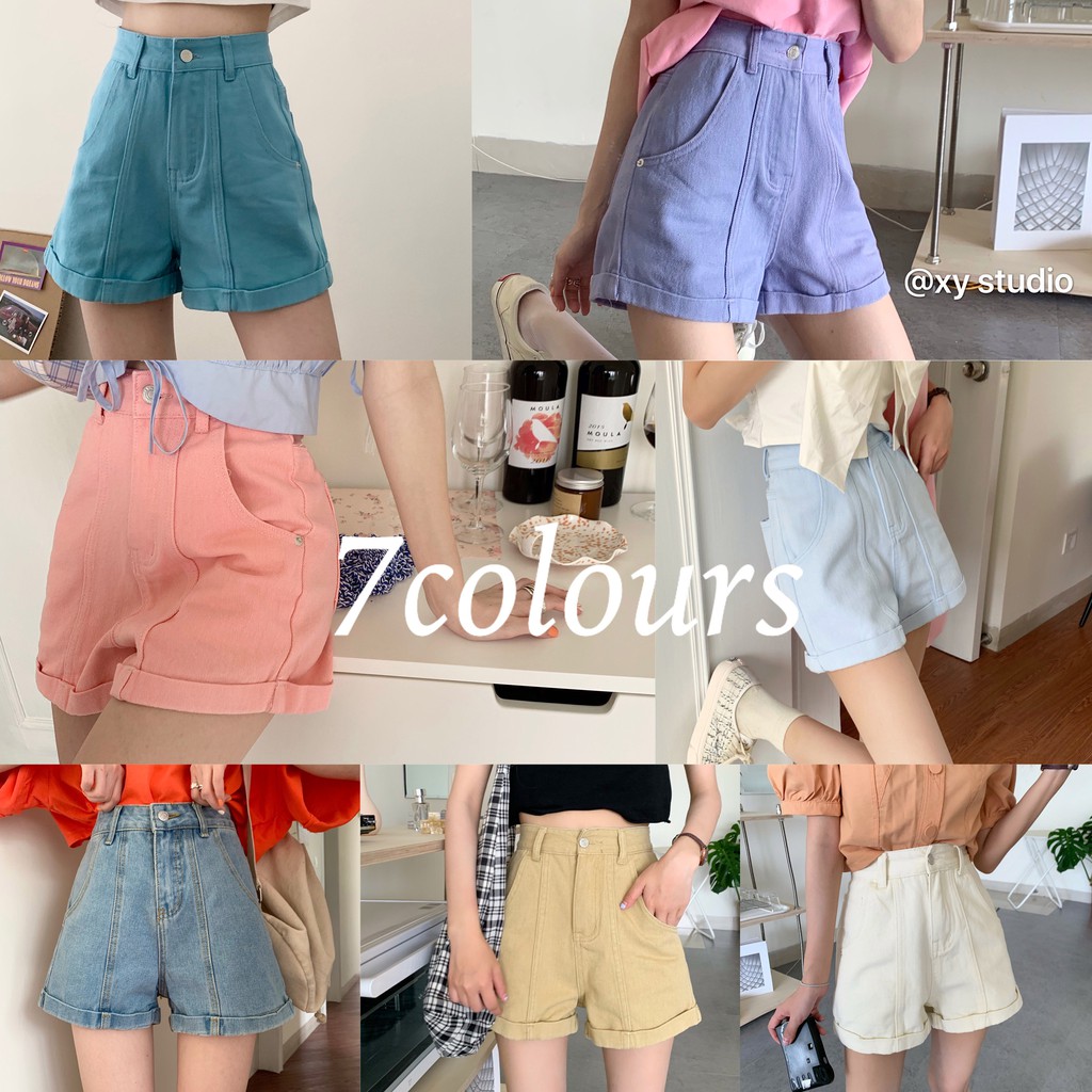 Quần Short Denim Lưng Cao Ống Rộng Màu Sắc Ngọt Ngào Kiểu Dáng Đơn Giản Trẻ Trung | BigBuy360 - bigbuy360.vn