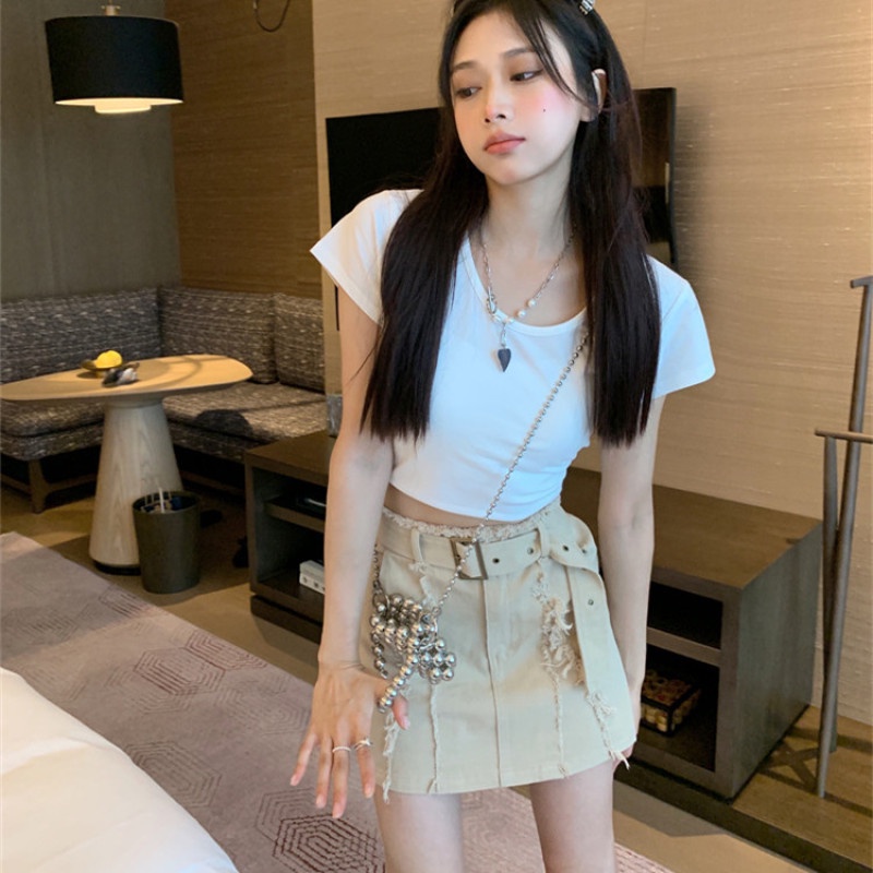 Chân Váy Denim Lưng Cao Thời Trang Mùa Hè