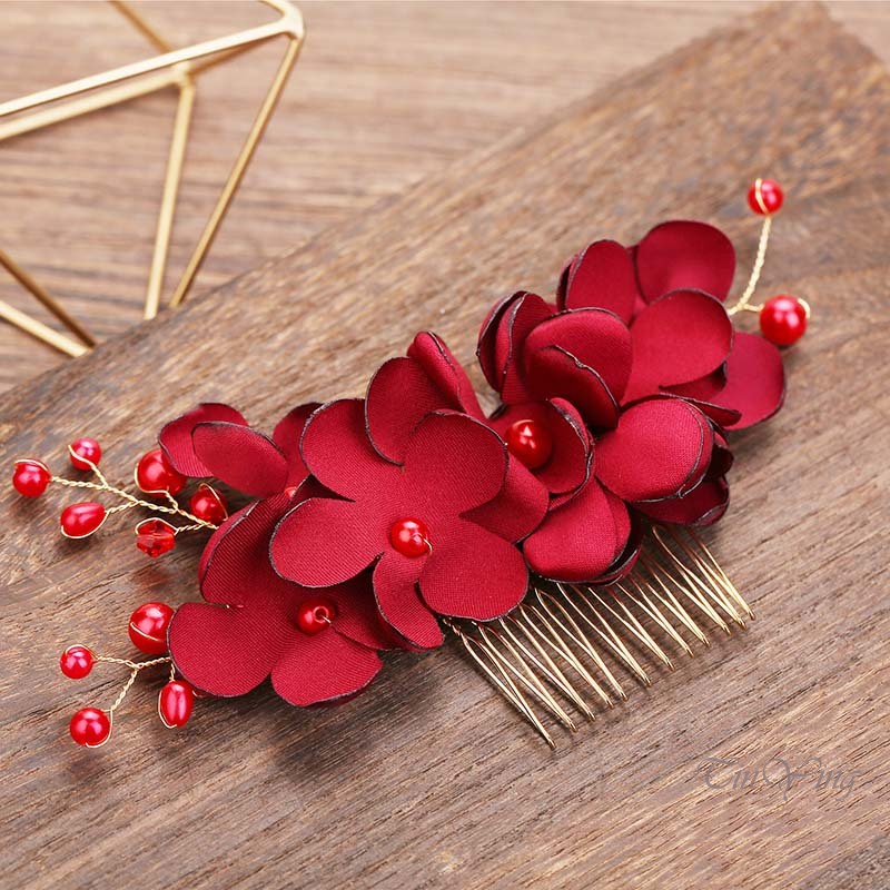 GETNOIVAS Lược Cài Tóc Hình Hoa Đỏ Làm Thủ Công Tinh Tế Cho Cô Dâu Ngày Cưới