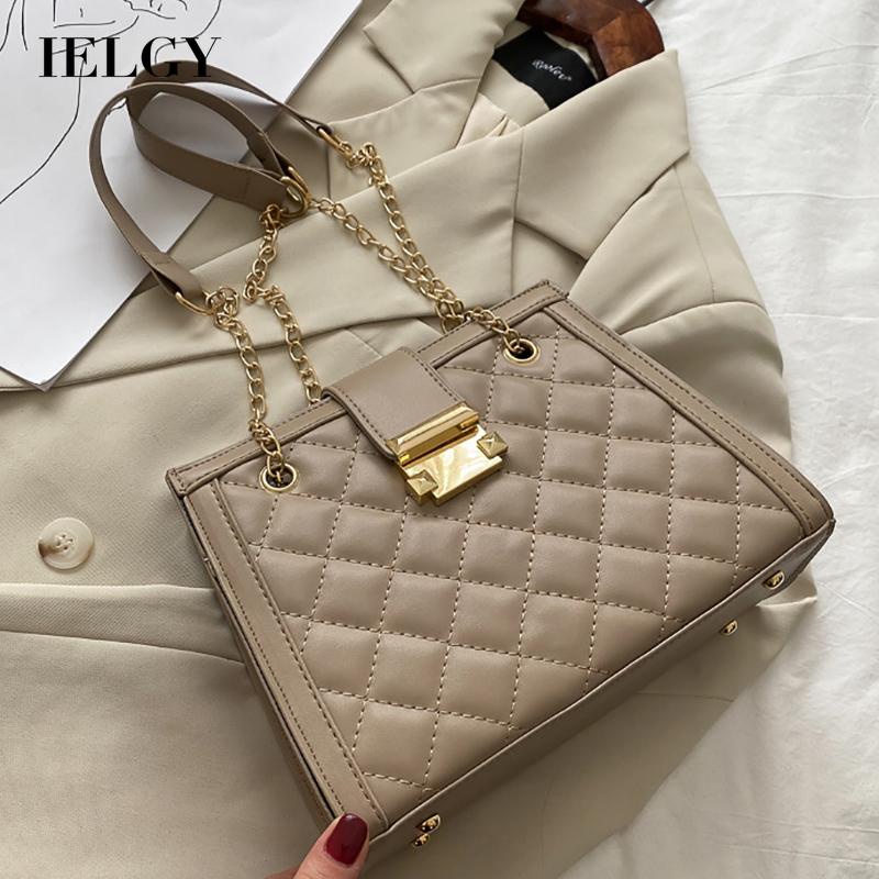 Túi xách IELGY hình vuông nhỏ đeo chéo vai phối dây xích bề mặt lưới