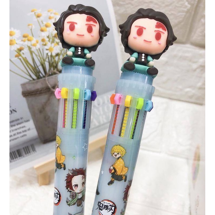 Set 3 Bút Bi 10 Màu Hình Demon Slayer Kimetsu No Yaiba Dễ Thương