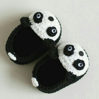 Giày len hình gấu panda đen trắng