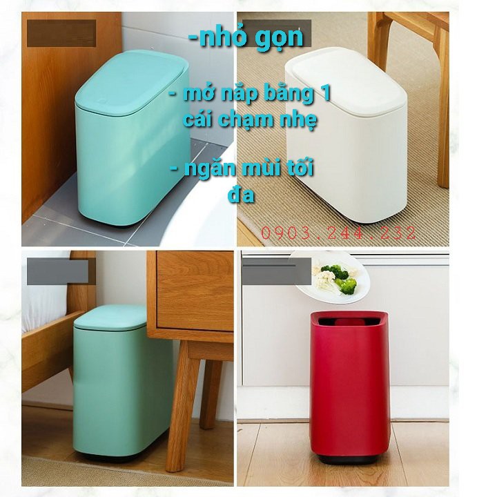 Thùng rác thông minh mở nắp bằng 1 điểm chạm, giữ vệ sinh, ngăn mùi tối đa, dung tích túi đựng 1.4L, chất liệu nhựa