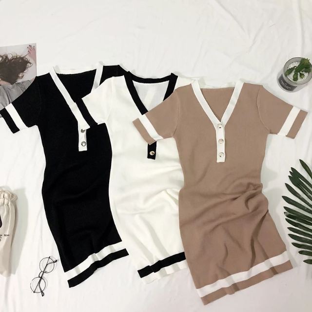 (Sẵn) Đầm body ulzzang Paris dress / Váy body chất len dệt kim ( có ảnh thật )