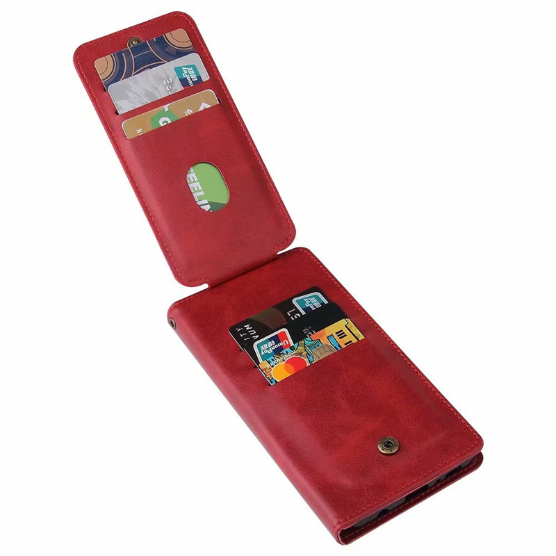 Bao da điện thoại kiểu ví thẻ gập có khóa kéo màu đỏ đứng được cho Iphone 12 Mini 11 Pro XS Max XR SE 2020 X 8 7 11+ | BigBuy360 - bigbuy360.vn