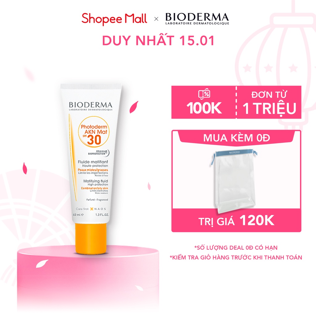 Kem chống nắng cho da hỗn hợp và da dầu Bioderma Photoderm AKN Mat SPF30 40ml