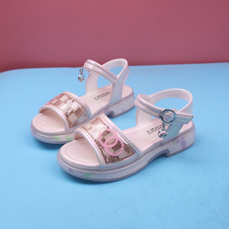 Sandal cho bé gái- dép quai hậu cho bé siêu nhẹ quai mềm êm đế dẻo đính hạt kín quai thành hình caroQCCC SL202 (sz26-36)