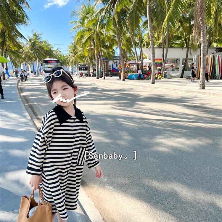 Đầm POLO Dáng Dài Họa Tiết Kẻ Sọc Phong Cách Phương Tây Thời Trang Xuân Thu 2022 Mới Cho Bé Gái