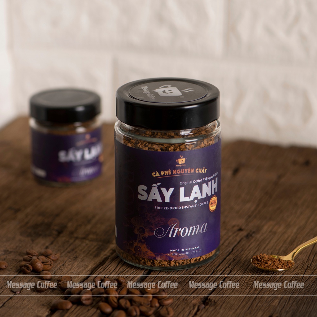 Cà Phê Hòa Tan Sấy Lạnh AROMA Thượng Hạng ,100% Arabica tinh chất cafe rang xay tiện lợi, dùng liền từ Message Coffee