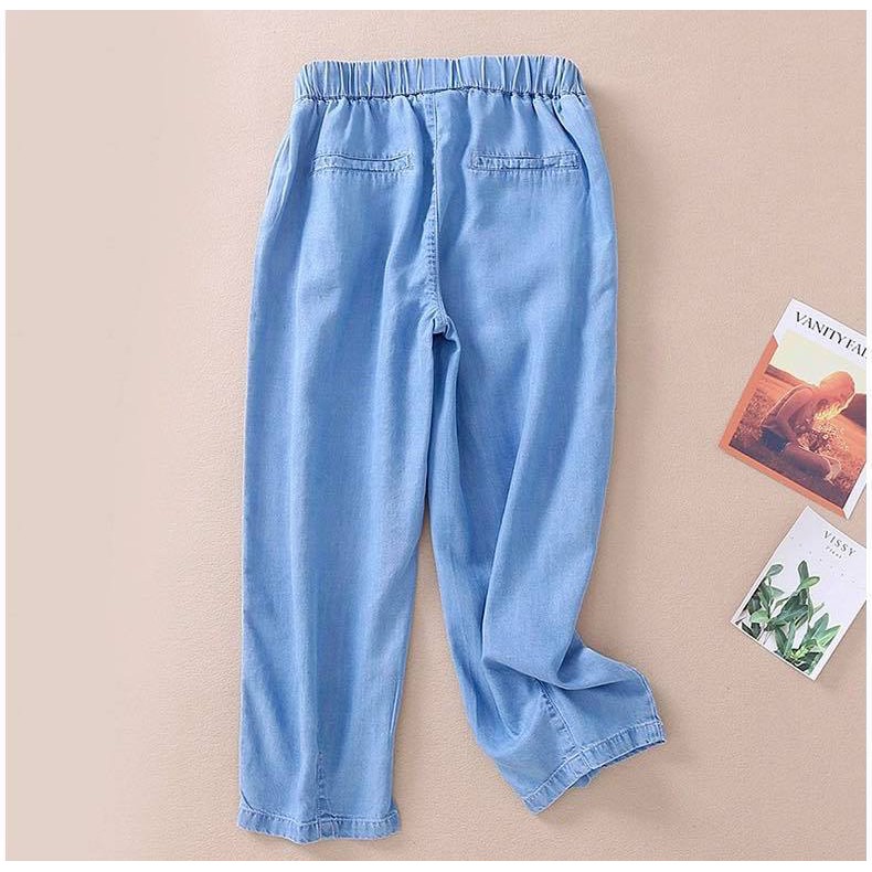 Quần baggy bò giấy - Màu xanh nhạt, chất bò giấy mềm mịn, lưng chun co giãn thoải mái | BigBuy360 - bigbuy360.vn