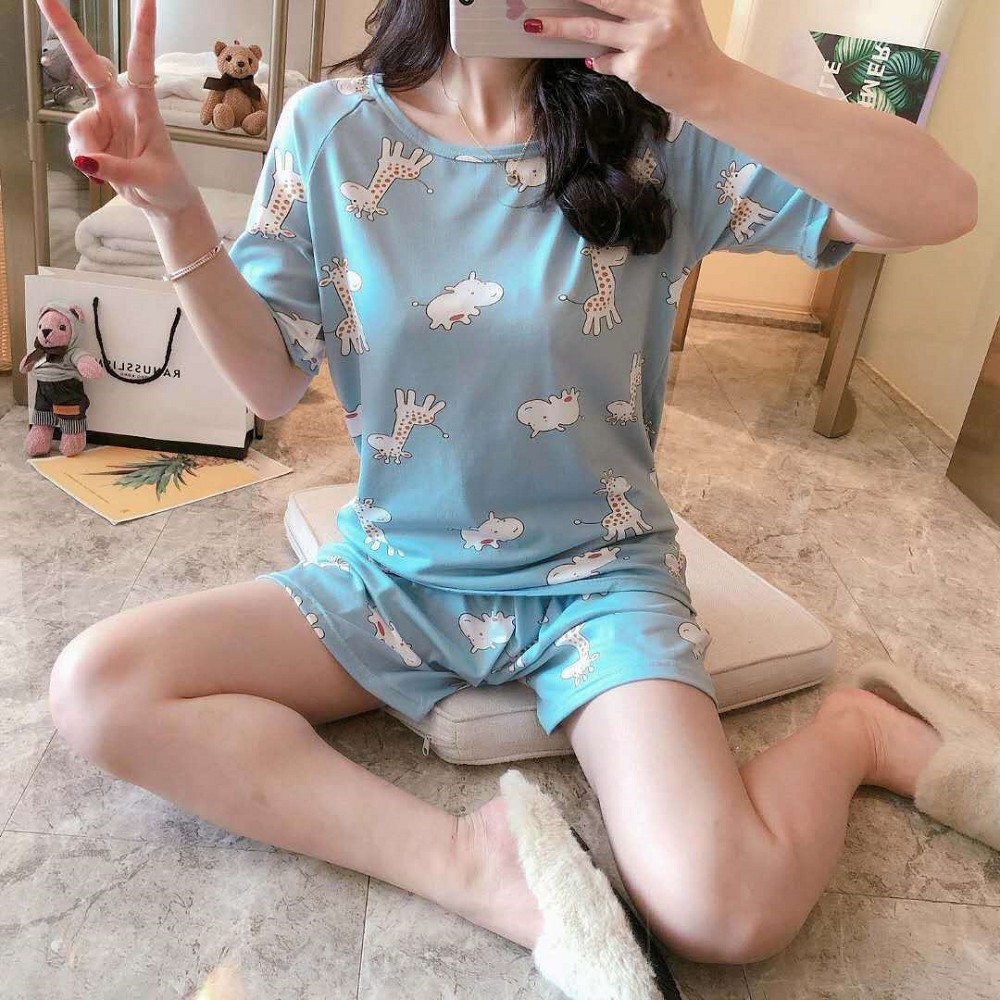 Đồ ngủ ❤️FREESHIP❤️Bộ Đồ Ngủ Lụa pijama cộc tay mặc nhà ulzzang in hình họa tiết dễ thương